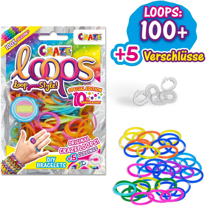 CRAZE LOOPS BAG 100 XXL Set - Loom Bänder 24x 100 Foilbag & 120 Verschlüsse, Farbmix, 100% hautfreun