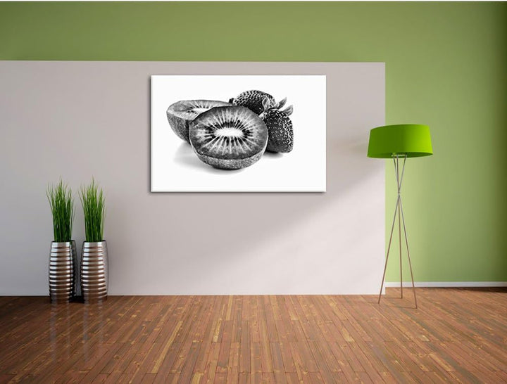 Pixxprint Kiwi und Erdbeeren als Leinwandbild/Grösse: 100x70 cm/Wandbild/Kunstdruck/fertig bespannt,