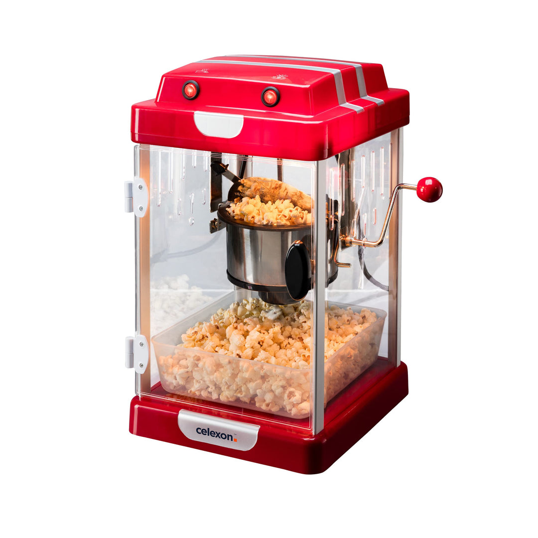 celexon CinePop CP1000 Popcorn-Maschine - 24,5x28x43cm - Rot-Retro/Kino-Design- Edelstahlkessel - Po