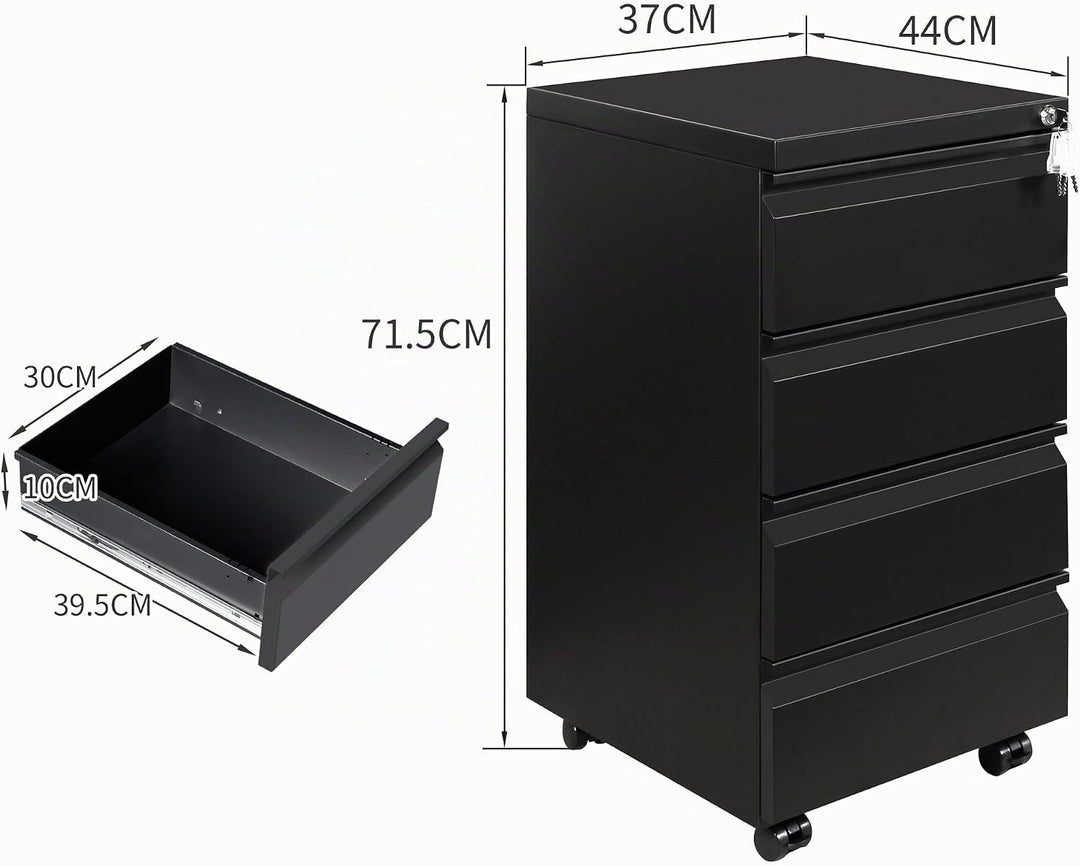 Rollcontainer, Aktenschrank Abschliessbar mit 4 Schlüsseln, Büroschrank aus Metall, Aktenschrank unt