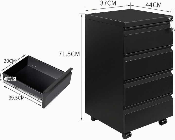 Rollcontainer, Aktenschrank Abschliessbar mit 4 Schlüsseln, Büroschrank aus Metall, Aktenschrank unt