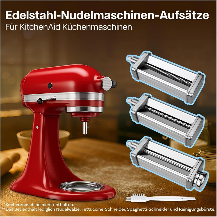 Nudelaufsatz für KitchenAid Küchenmaschine 3-teilig – Pasta Roller, Spaghettischneider & Fettuccines