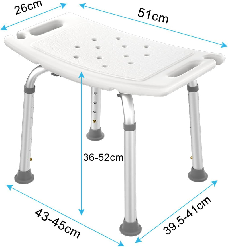 Aufun Duschstuhl Duschhocker Duschsitz Höhenverstellbar 38-53cm, Alu Badehocker für Alter, Kinder un