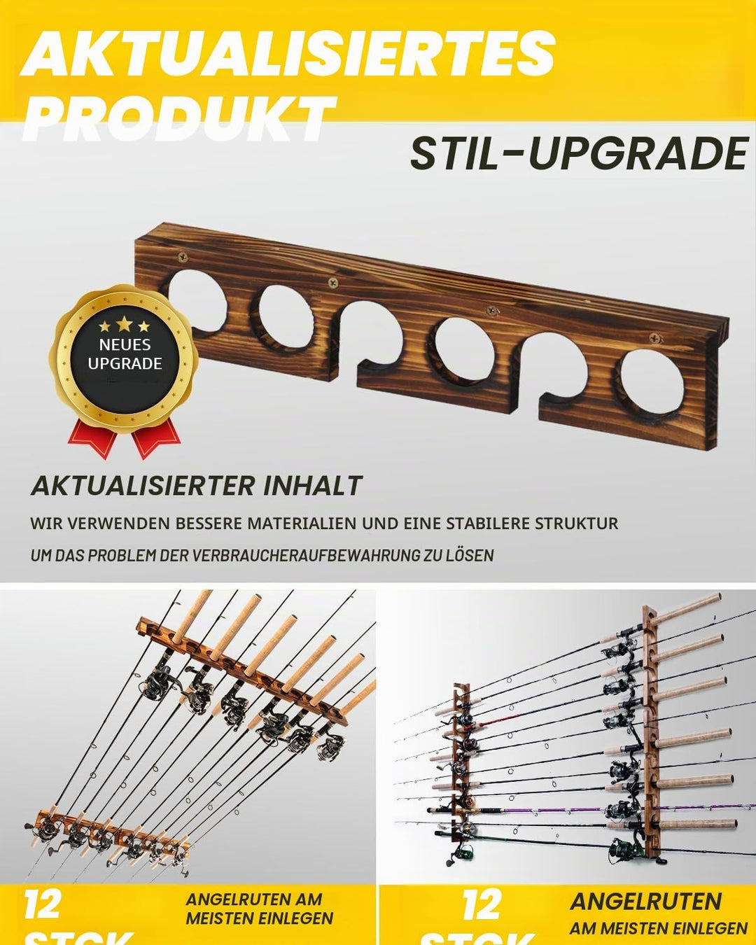 Ghosthorn Für bis zu 12 Ruten, Angelrutenhalter, Wand- oder Deckenmontage, für Garage, Aufbewahrung,