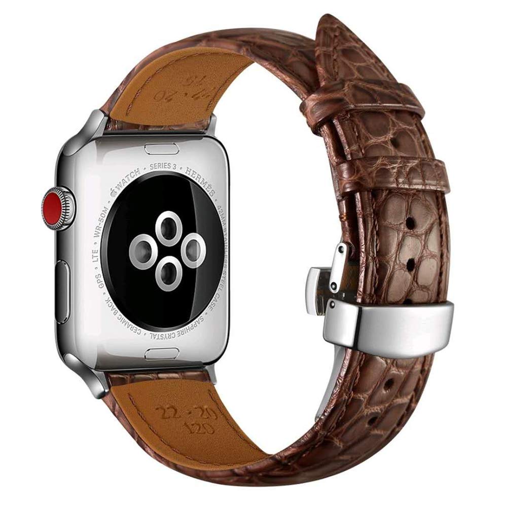 MUENShop Krokodil Armband Kompatibel mit Apple Watch 38mm/40mm Original Alligator Leder Ersatzband B