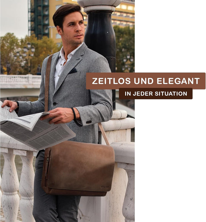 STILORD 'Tom' Vintage Leder Umhängetasche für Studium Uni Büro Arbeit 15 Zoll Laptoptasche DIN A4 Sc