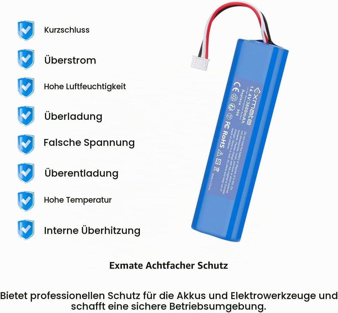 Exmate 14.4V 3600mAh Li-Ion Akku, Ersatzakku für Ecovacs Deebot Ozmo 900, 901, 905, 920, 930, 937, D