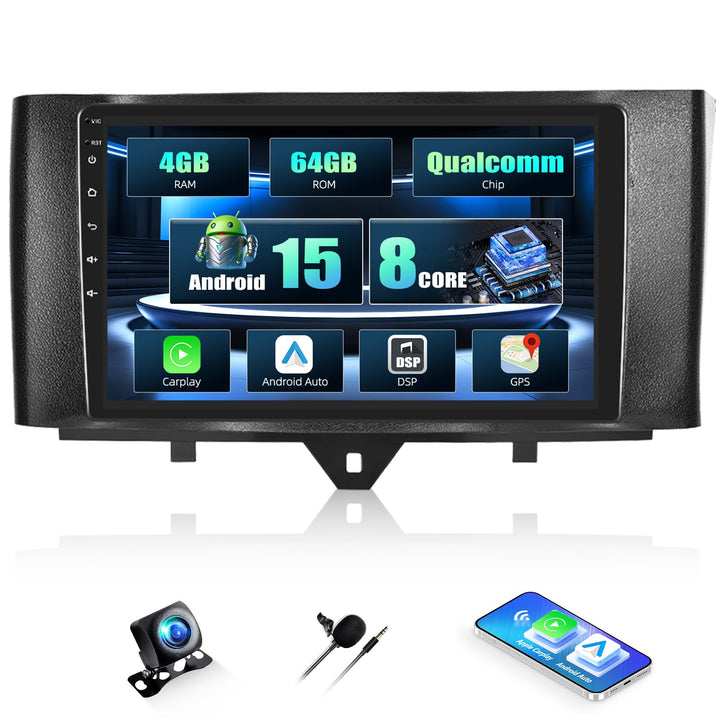 CAMECHO 4+64G Android 15 DSP Autoradio für Mercedes-Benz Smart Fortwo 2011-2015, 9 Zoll 8-Kern Bluet