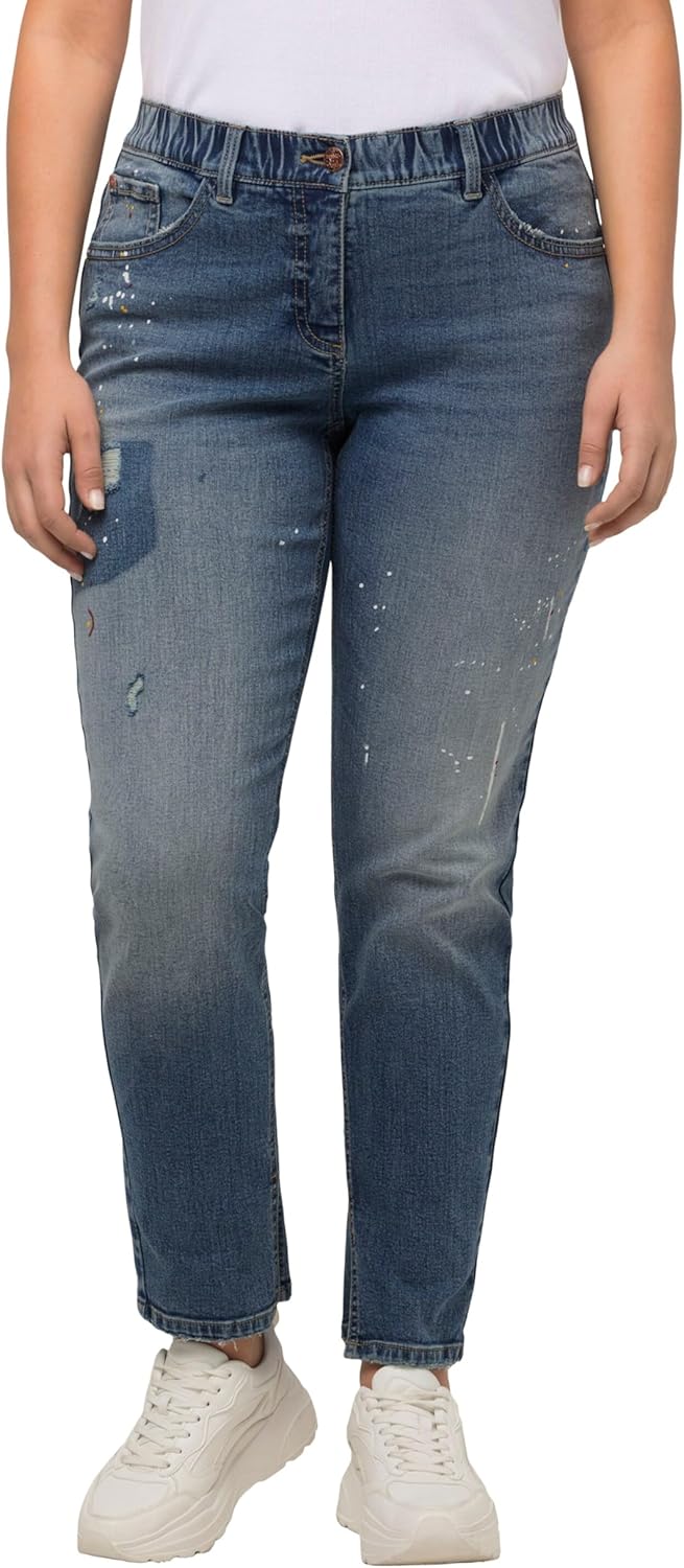 Ulla Popken Damen Boyfriend, Destroy-Effekte, Weites Bein, Stretch Jeans 46 Grosse Grössen Blue Deni
