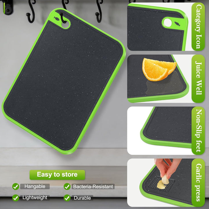 Schneidebrett 3er Set, Schneidebretter Kunststoff Gross, Küchenbrett Rutschfest mit Saftrille & Knob