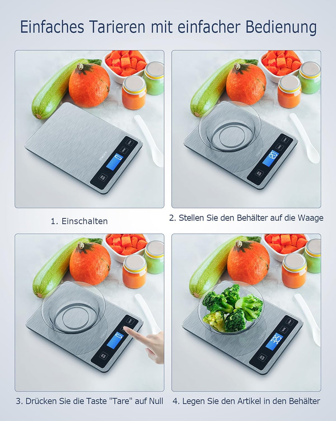 Küchenwaage Digitale 15 kg, Küchenwaage Digital Wasserdicht mit LCD-Anzeige, Multifunktions-Lebensmi