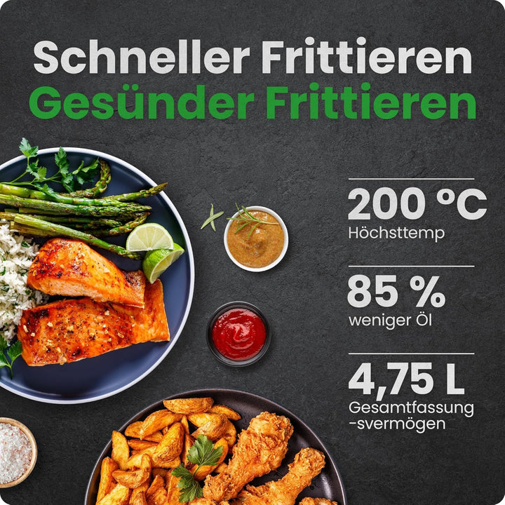Chefman TurboFry Touch Heissluftfritteuse, 4.75L Familiengrösse, One Touch Digital Control Voreinste