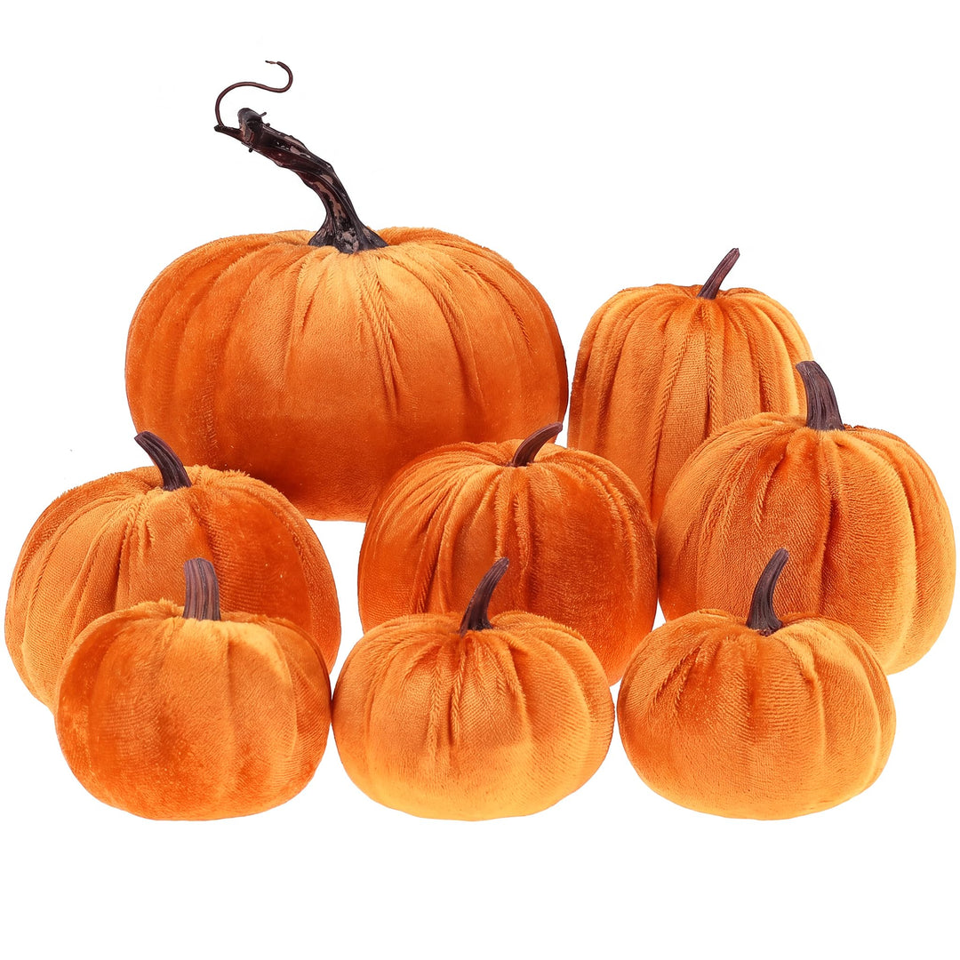 Gresorth 8 Stück Sortiert Gefälscht Handgefertigt Orange Samt Kürbisse Künstlich Herbsternte Hallowe