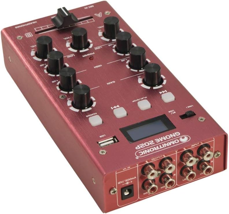 OMNITRONIC GNOME-202P Mini-Mixer rot | 2-Kanal-DJ-Mixer mit Bluetooth und MP3-Player im Miniaturform