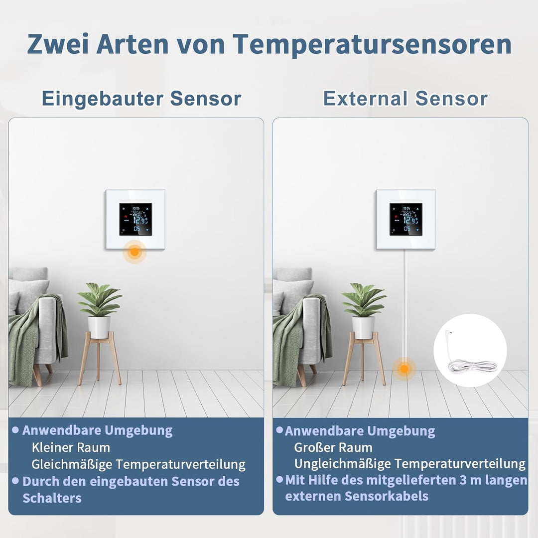 CNBINGO Smart Thermostat Unterputz mit Fühler, Digitaler Raumthermostat für Wasser Fussbodenheizunge