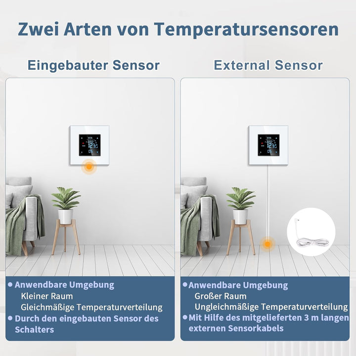 CNBINGO Smart Thermostat Unterputz mit Fühler, Digitaler Raumthermostat für Wasser Fussbodenheizunge
