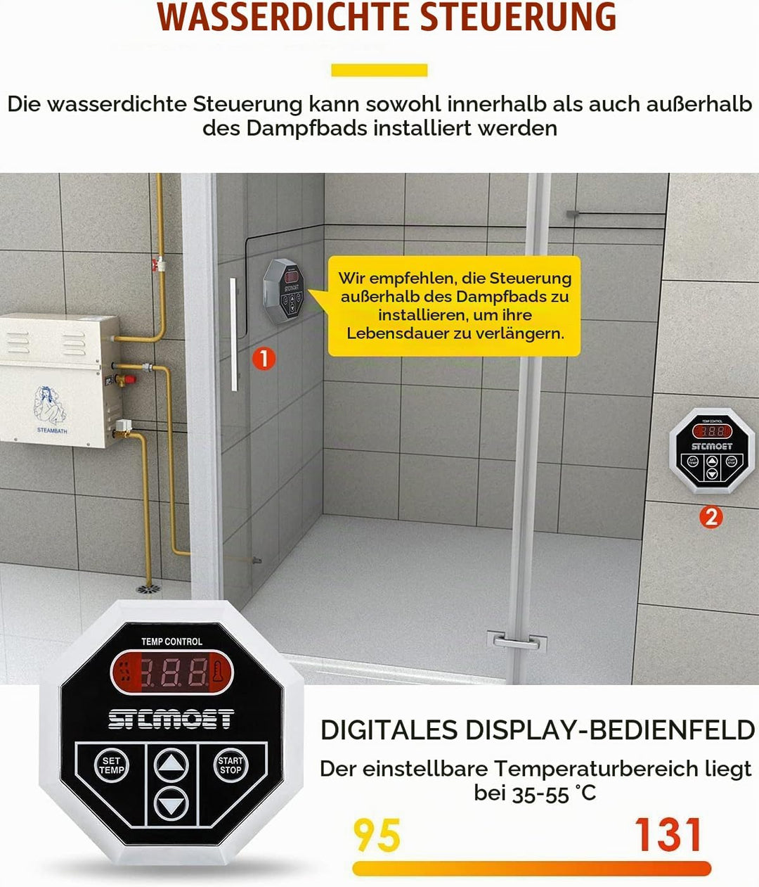 CGODENWALL 6KW Dampfgenerator Innerhalb von 6m³ Gewerbe/Haushalt für Sauna mit 35-55 ℃ Automatik The
