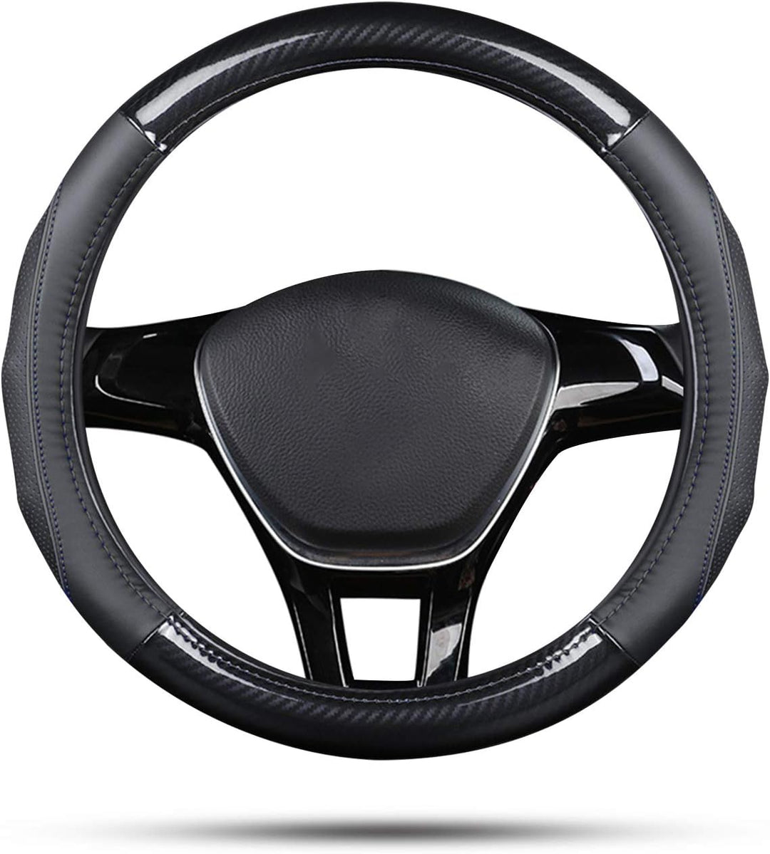 Ergocar Auto Lenkradbezug Rutschfester Auto Sport Lenkradschutz Kohlefaser & Erste Schicht Rindslede