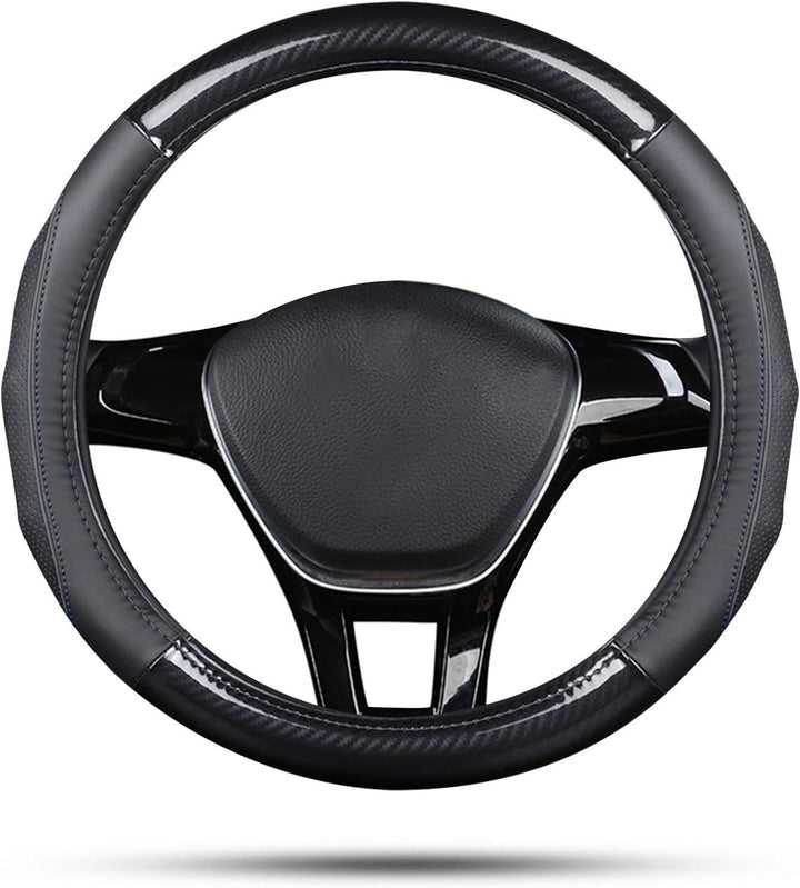 Ergocar Auto Lenkradbezug Rutschfester Auto Sport Lenkradschutz Kohlefaser & Erste Schicht Rindslede