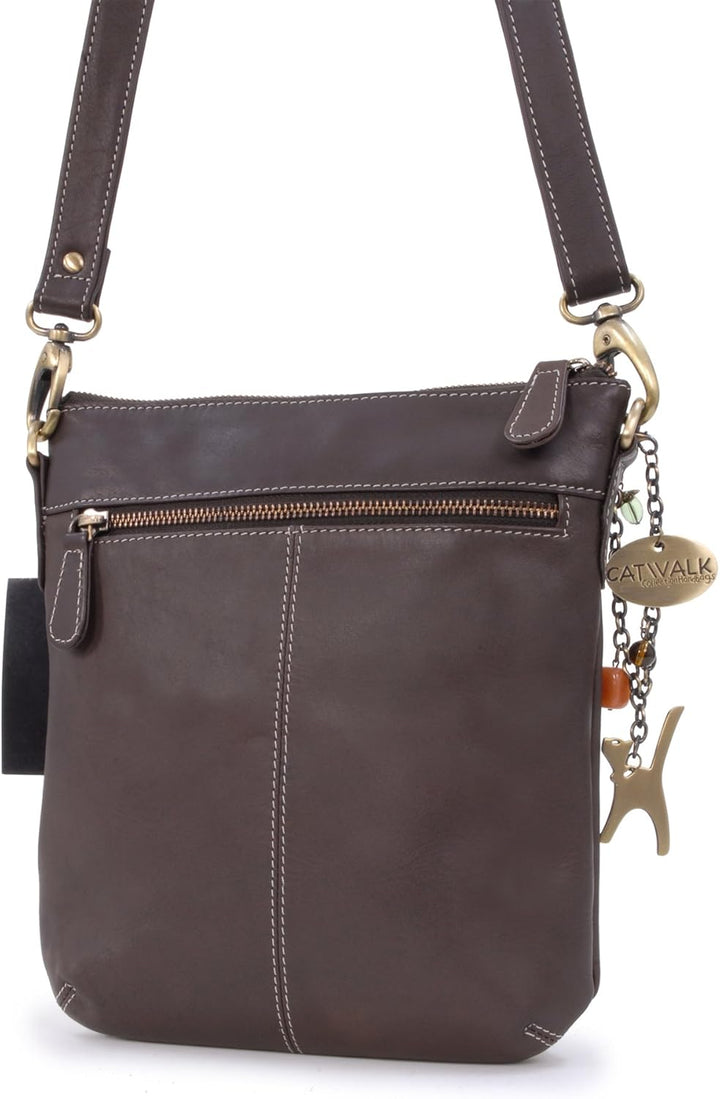 Catwalk Collection Handbags - Damen Leder Umhängetasche - Crossbody Bag/Handtasche Klein - Verstellb