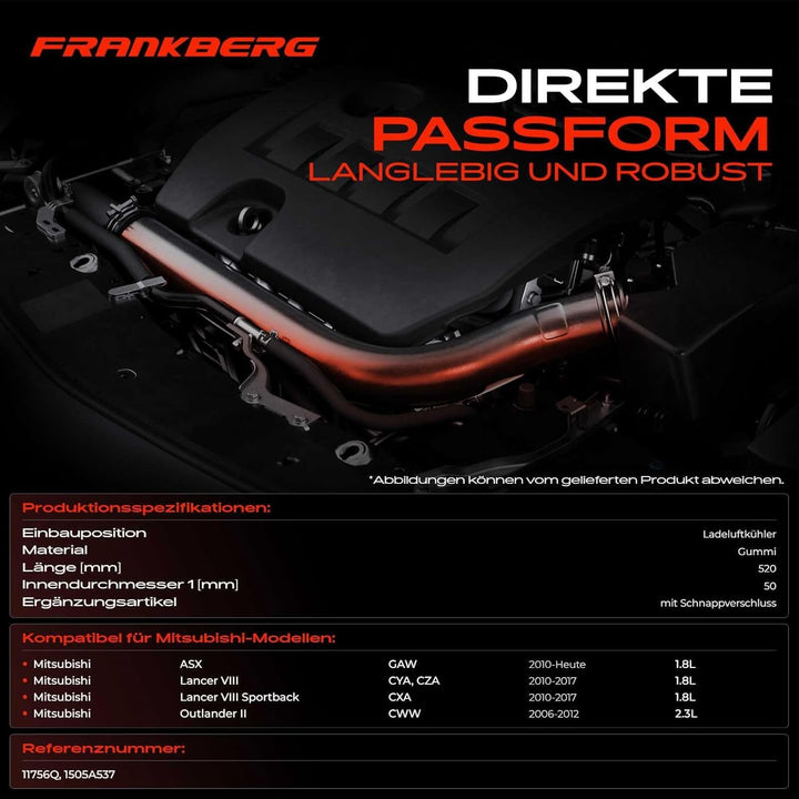 Ladeluftschlauch Turbo für ASX GA W Lancer VIII CY CX A Outlander II CW W 1.8L-2.2L Diesel 2006-2021