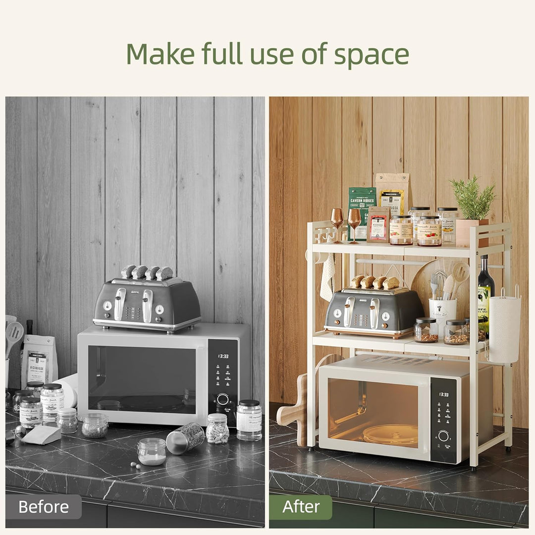 NETEL Mikrowellen Ständer 3 Stufiges Mikrowellen Halter Organizer mit Haken, Rollen Schneidebrett Ha