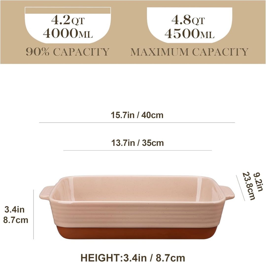 MALACASA, Serie TARA, Rosa Auflaufform Gross, 4.5L Backformen, Auflaufformen rechteckig aus Steingut