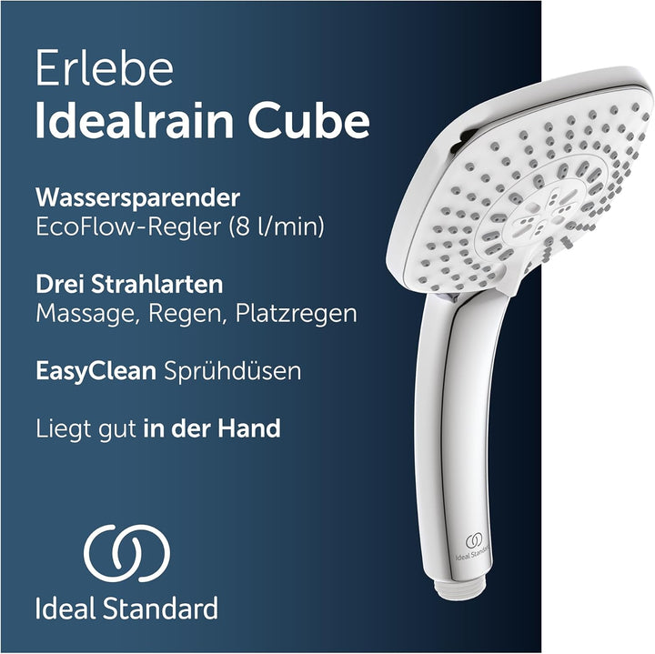 Ideal Standard B0003AA Handbrause IDEALRAIN CUBE M3 mit 3-Funktion und Antikalk-System verchromt 3-