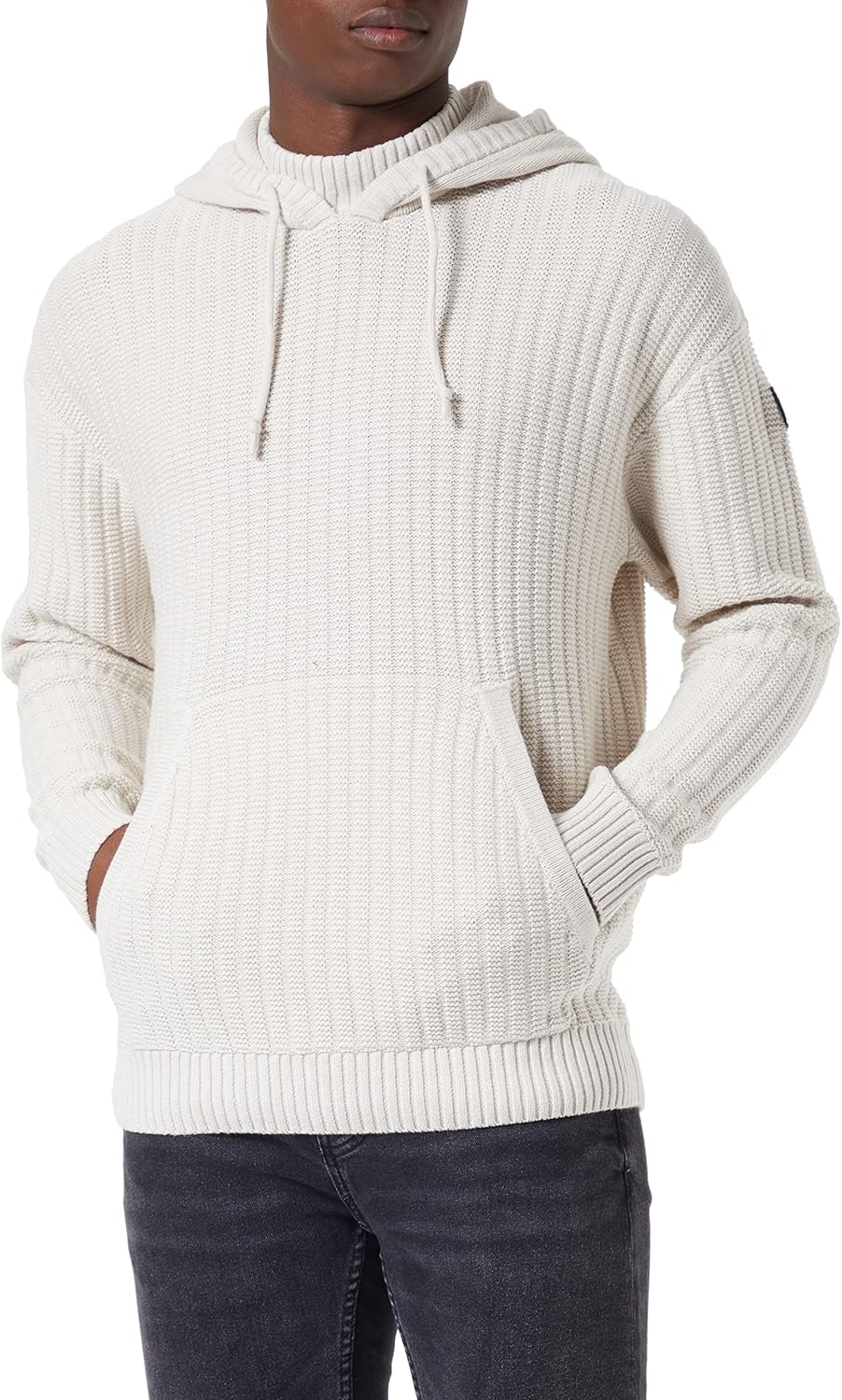 TOM TAILOR Denim Herren Kapuzenpullover mit Rippstruktur S 28225 - Cold Beige Melange, S 28225 - Col