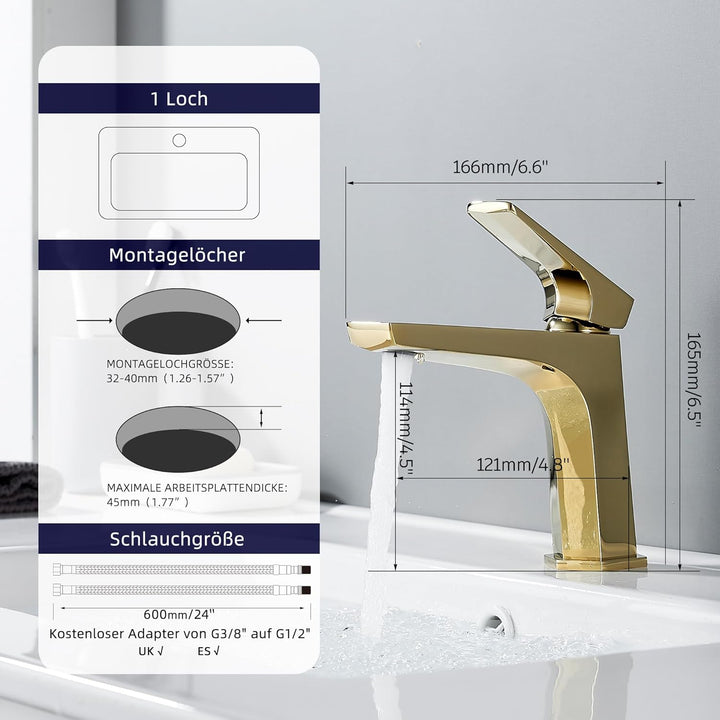 BELZ Wasserhahn Bad, Einhandmischer Waschtischarmatur, Armatur Badezimmer, Mischbatterie Waschbecken