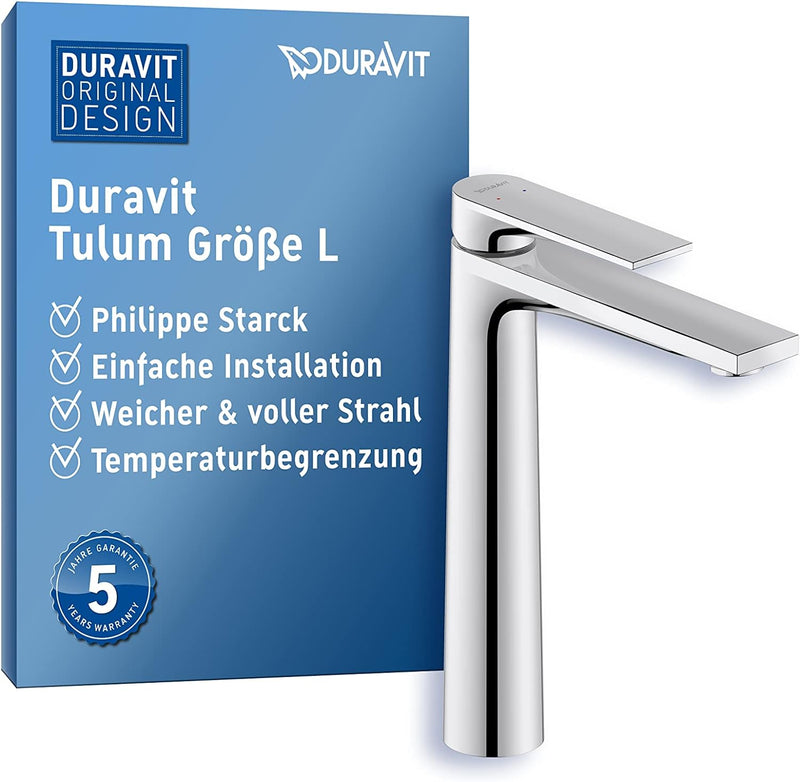 Duravit Tulum Waschtischarmatur, Grösse XL (Auslauf Höhe 222 mm), Wasserhahn Bad, Waschbecken Armatu