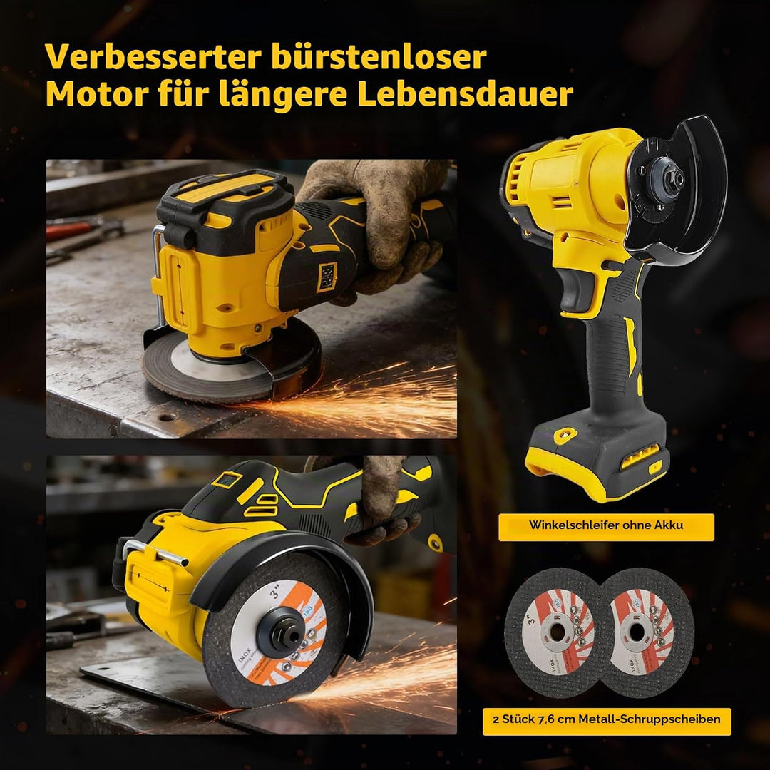 Akku-Winkelschleifer für Dewalt 18/20 V, bürstenloser Mini-Winkelschleifer, 20.000 U/min, 75 mm, kle