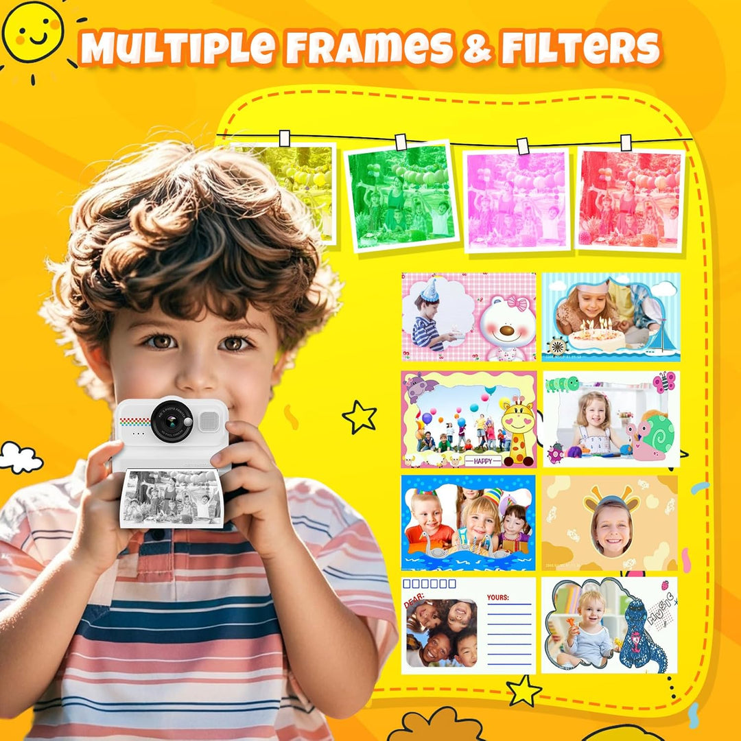 HiMont Kinderkamera Sofortbildkamera, 1080P Sofortbildkamera Kinder mit 32GB Karte &amp; 3 Rollen Druckp