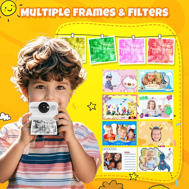 HiMont Kinderkamera Sofortbildkamera, 1080P Sofortbildkamera Kinder mit 32GB Karte &amp; 3 Rollen Druckp