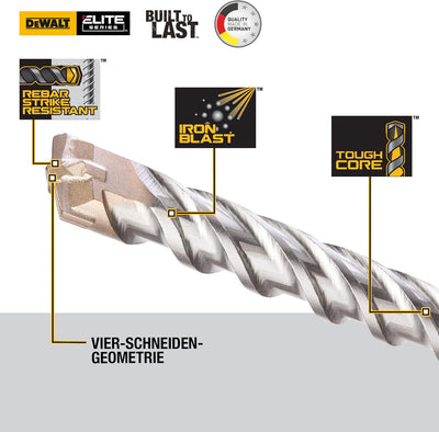 Dewalt SDS-Plus Elite Hammerbohrer DT8936 (12x310x260mm, mit Vier-Schneiden-Geometrie, Vollhartmetal