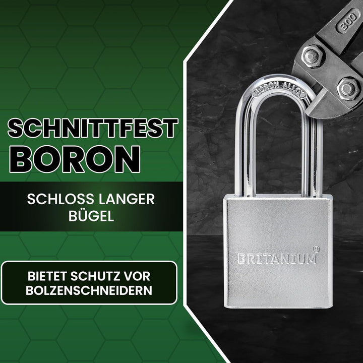 Britanium® SFE60 High Security Vorhängeschloss – Sicherheitsschloss aus verchromtem Stahl mit Boron-