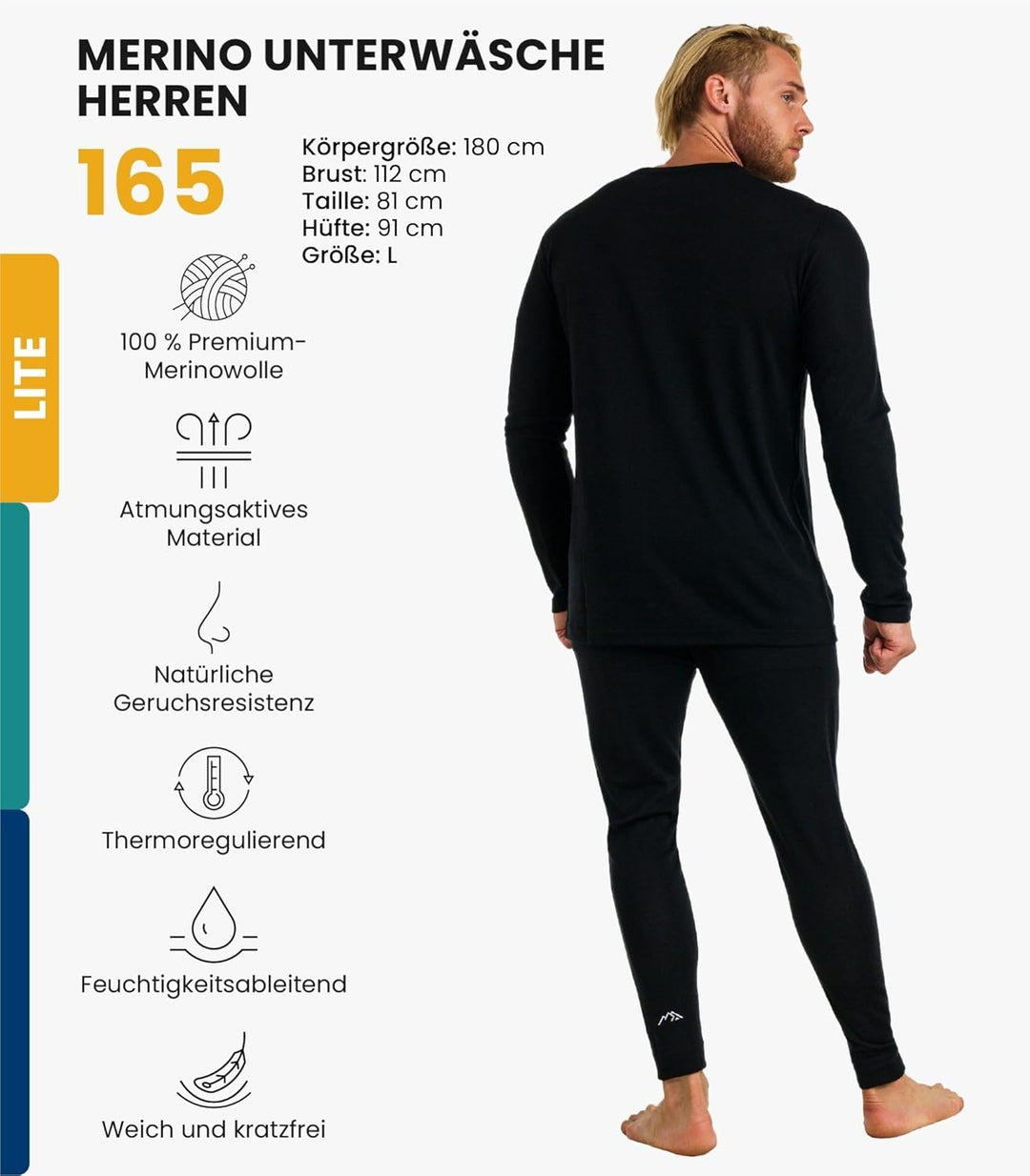 Merino.tech 100% Merino Unterwäsche Herren Set - Leicht, Mittelgewicht, Thermounterwäsche Merinowoll