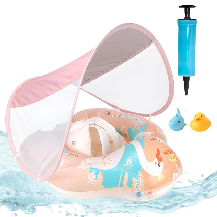 Baby Schwimmring mit Sonnendach, Schwimmring Baby ab 3 Monate, Aufblasbarer Baby Swim Float mit Sich
