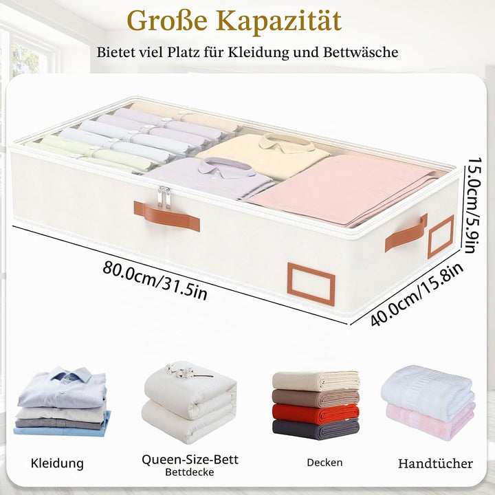 Yawinhe 2 Stück Unterbettkommode, Unterbett-Aufbewahrungstasche, Kleideraufbewahrung, Faltbare Aufbe