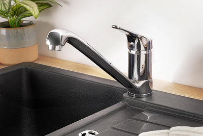 aquaSu® Spültischarmatur Jetmix, Einhebelmischer mit Wasserspar-Mischdüse, Wasserhahn für Spüle, Aus