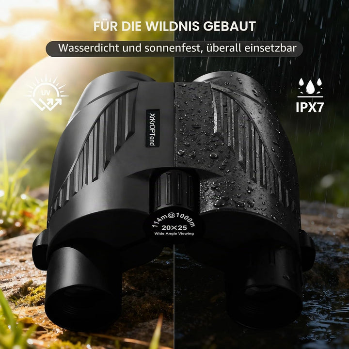 Fernglas 20x25 für Erwachsene & Kinder 8-12 | Mini Kompakt Fernglas Klein | BAK4 FMC Optik, Wasserdi