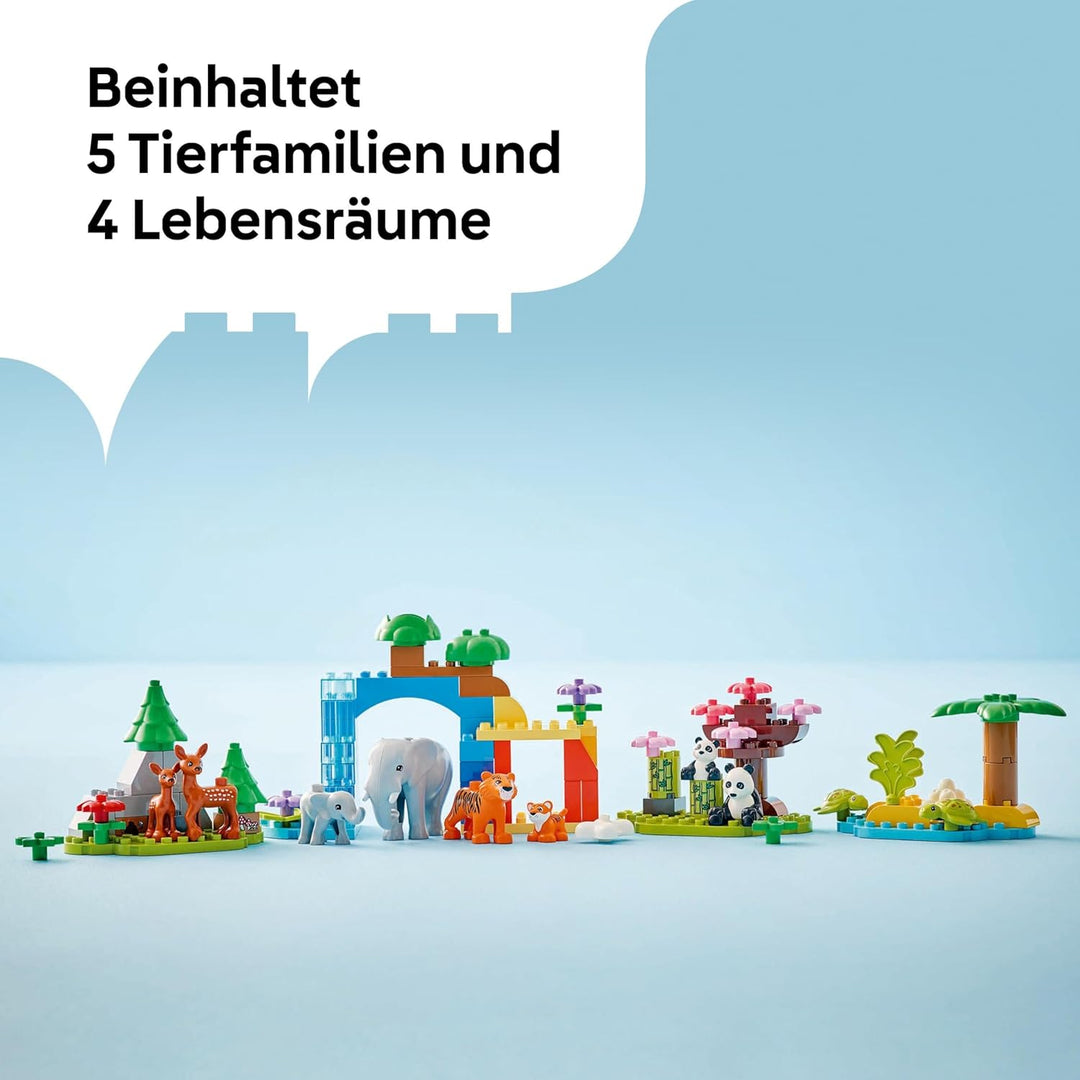LEGO DUPLO Town Wildtier-Familien 3-in-1-Set, Lernspielzeug für Kleinkinder mit Schildkröten, Tigern