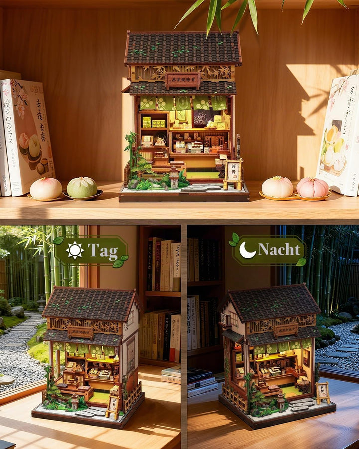 Book Nook Kit - Miniatur Puppenhaus mit LED-Beleuchtung: 3D Holz-Puzzle Buchstütze, Retro-Deko für B