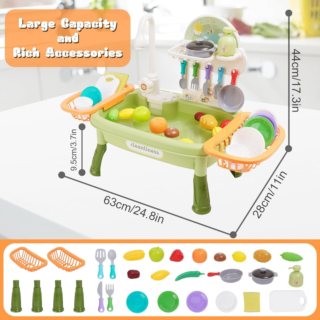 Kinder Spielküche mit Spülbecken,Wasserhahn,Geschirr und Zubehör,Küchenspüle Spielzeug Set mit Wasse