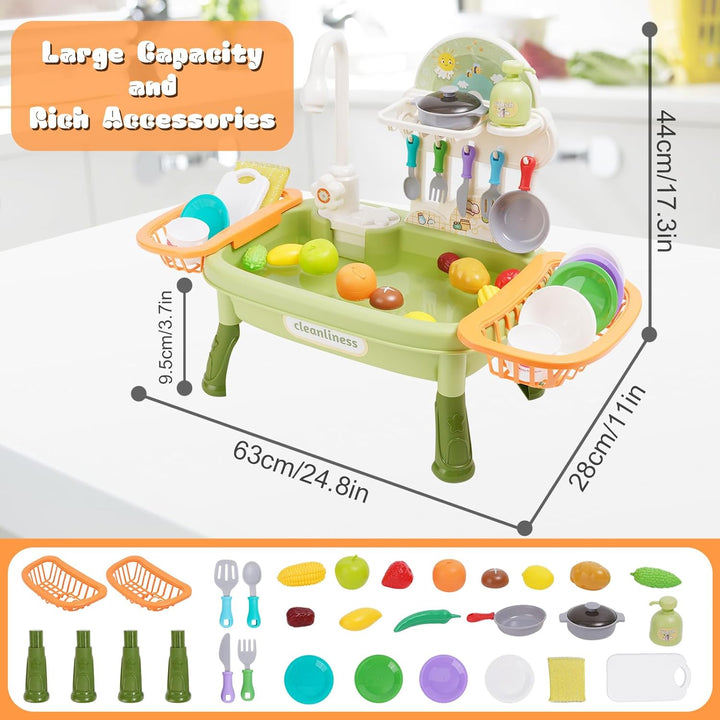 Kinder Spielküche mit Spülbecken,Wasserhahn,Geschirr und Zubehör,Küchenspüle Spielzeug Set mit Wasse