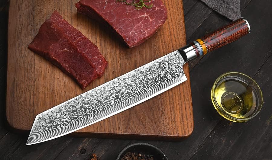 FANTECK 24cm Kiritsuke Damastmesser Kochmesser Scharf Profi Chefmesser Fleisch Obst Gyuto Allzweckme