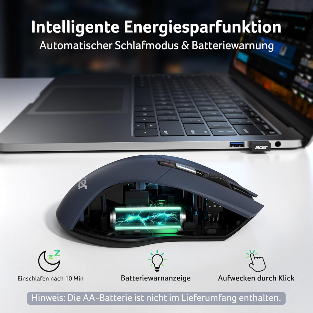 Acer Maus Kabellos 4000 DPI, Wireless Mouse 2,4Ghz mit 5 Einstellbare DPI, Batteriebetriebene Funkma