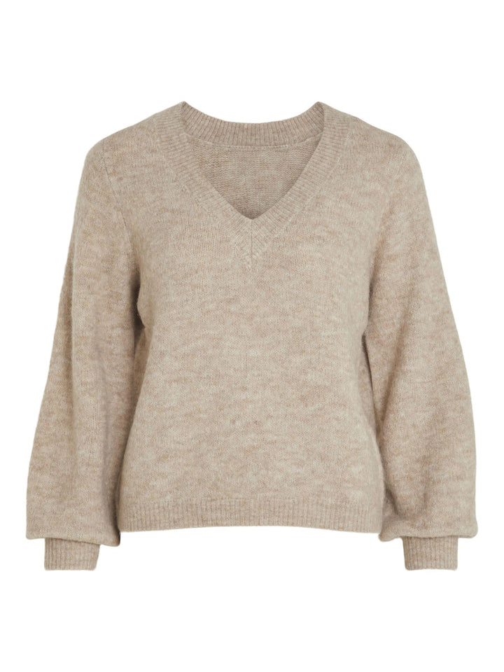 Vila Damen Vijamina Rev V-Neck L/S Knit Top-Noos Strickpullover S Natural Melange, S Natural Melange