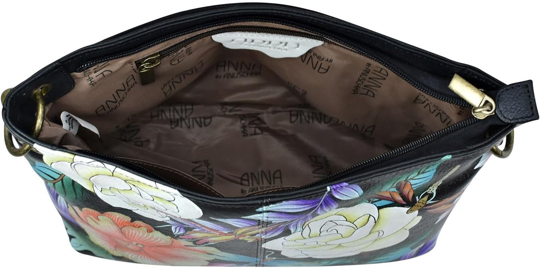 Anna by Anuschka Tragetasche aus echtem Leder. Magical Dragonflies Black, Magical Dragonflies Black