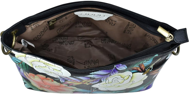 Anna by Anuschka Tragetasche aus echtem Leder. Magical Dragonflies Black, Magical Dragonflies Black